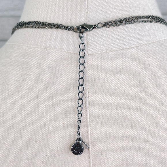 Multi Strand Gunmetal Gray Necklace w Large Tassled Pendant Adjustable Length - Picture 5 of 5